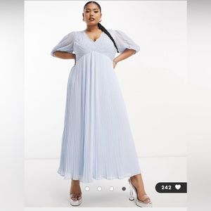 ASOS DESIGN Curve pleated embroidery maxi dress with cutwork in blue size 20